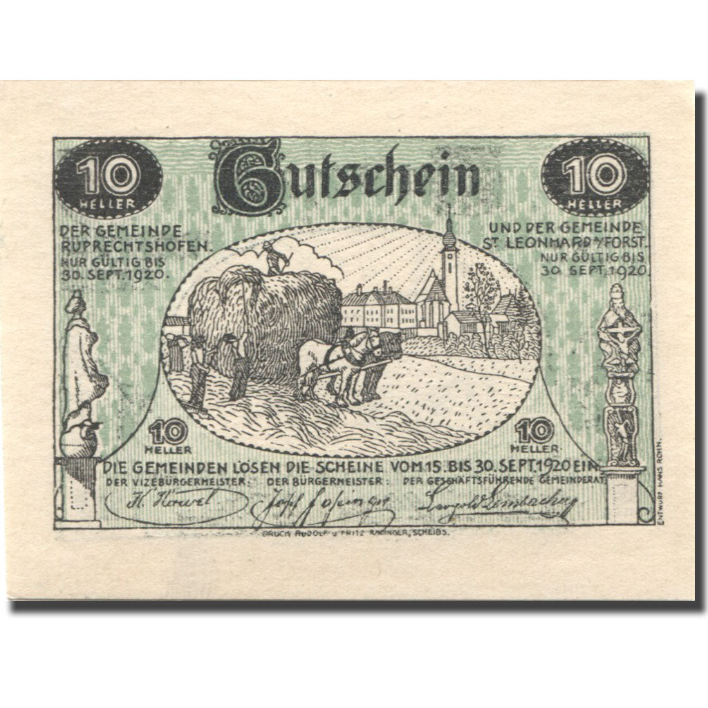 Banknote, Austria, St Leonhard, 10 Heller, champs, 1920 UNC(63) Mehl:FS 901a