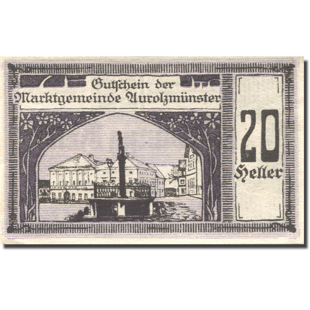 Geldschein Österreich Aurolzmünster 20Heller, personnage, 1920 UNZ- Mehl:FS 69a