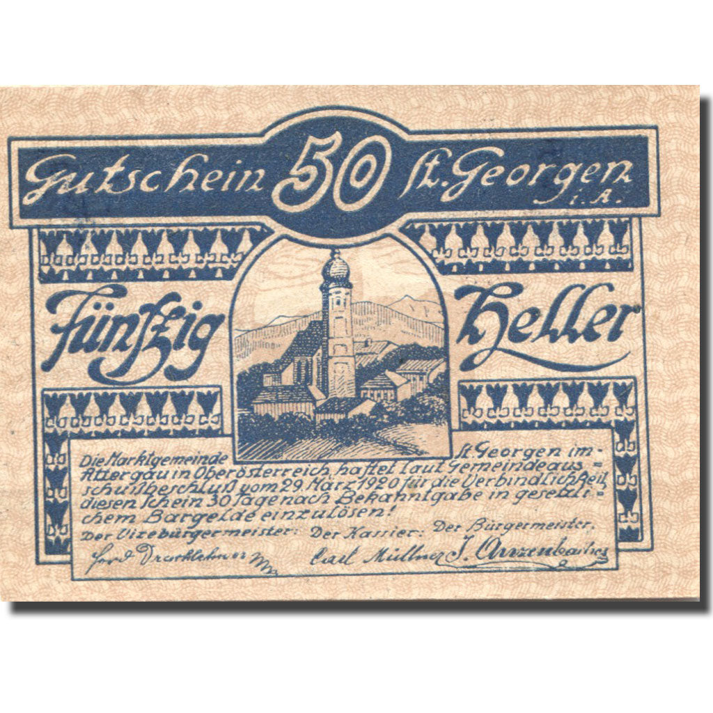 Banknote, Austria, St Georgen, 50 Heller, Eglise, UNC(63), Mehl:FS 888Ia