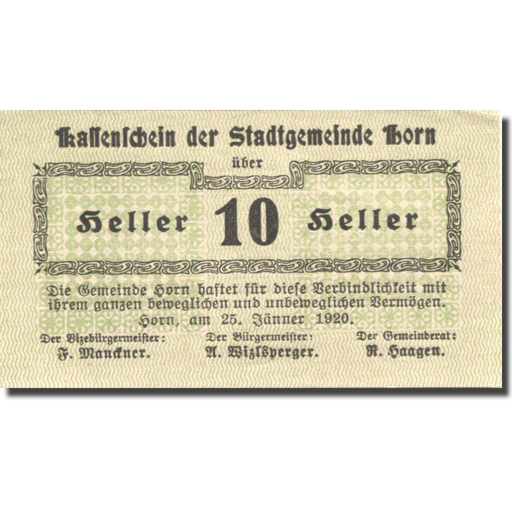 Banknote, Austria, Horn, 10 Heller, valeur faciale, 1920, UNC(63) Mehl:FS 397Ia7