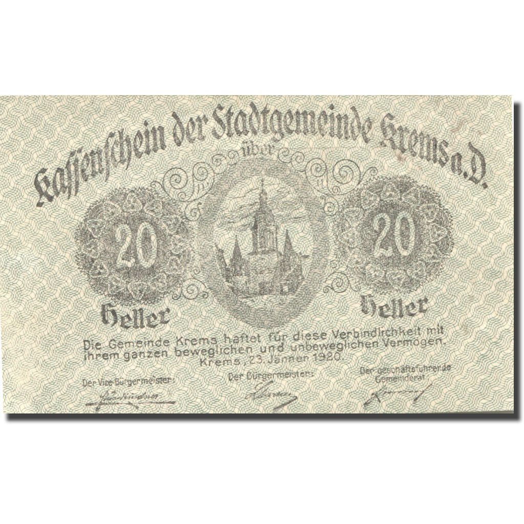 Banknote, Austria, Krems, 20 Heller, Eglise, 1920 AU(55-58) Mehl:FS 472I