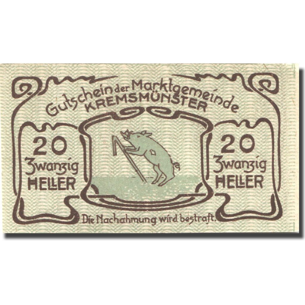Banknote, Austria, Kremsmünster, 20 Heller, Monument, 1920 UNC(63) Mehl:FS 476Ia