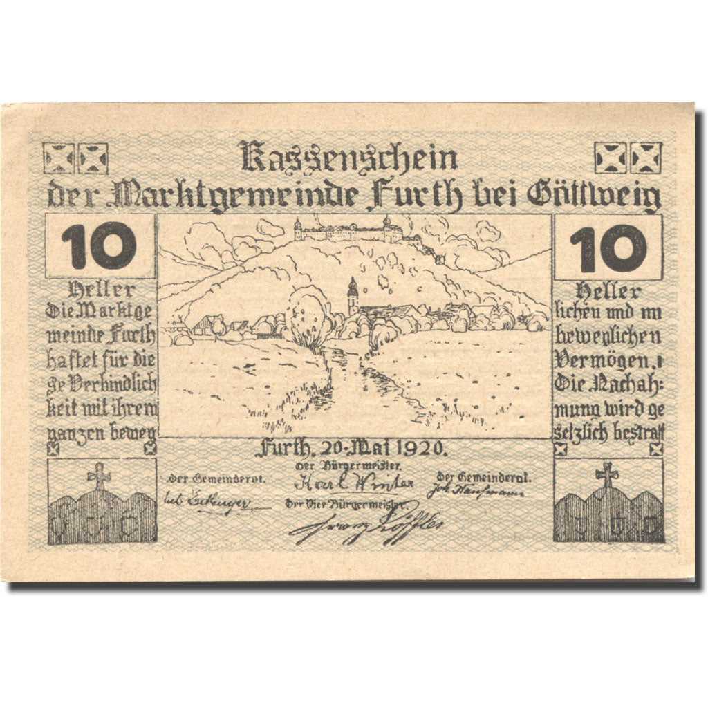 Banknote, Austria, Furth, 10 Heller, village 1920-05-20, UNC(63), Mehl:FS 214aB