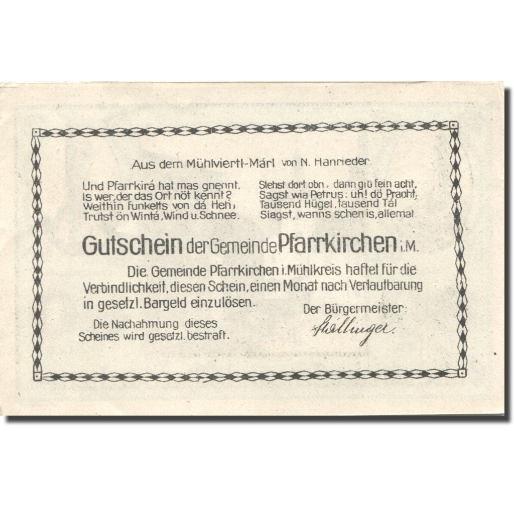 Geldschein, Österreich, Pfarrkirchen, 80 Heller, Eglise, UNZ-, Mehl:FS 744IIIa