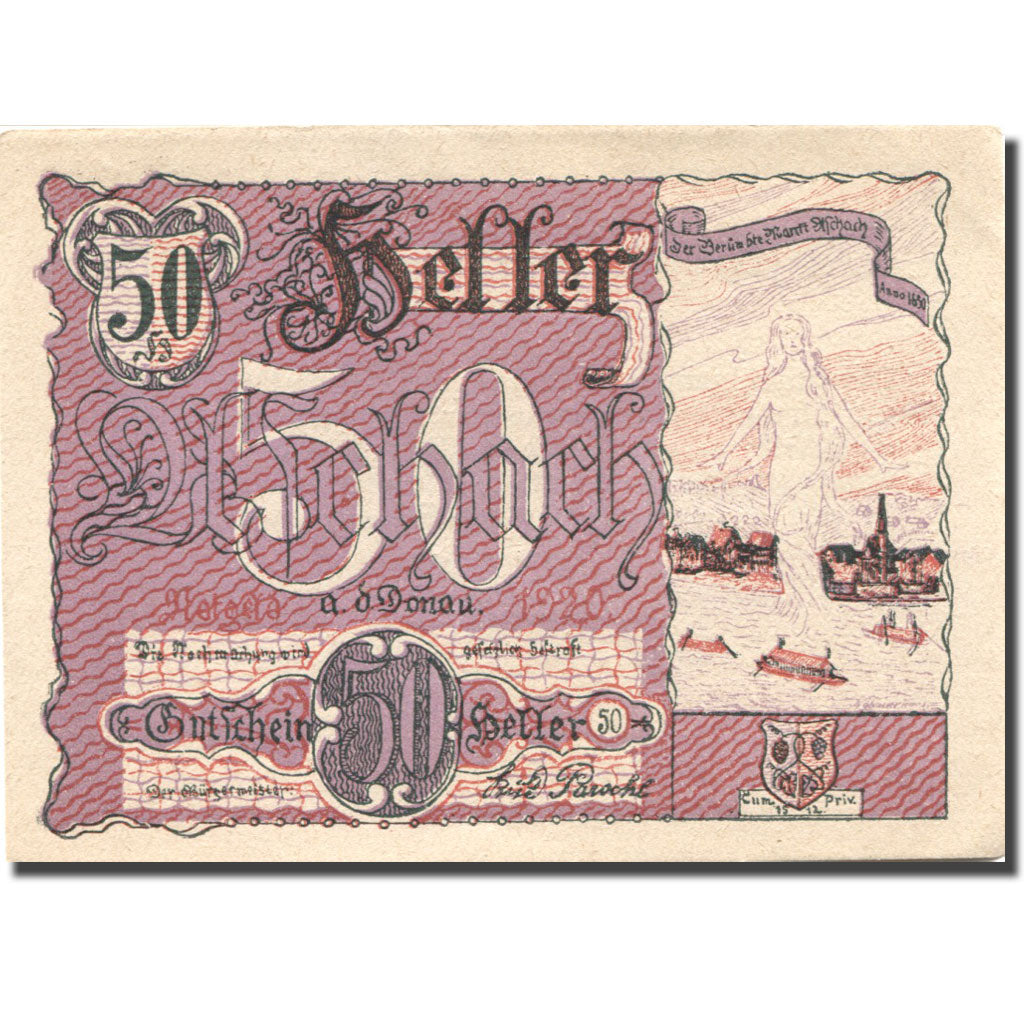 Geldschein, Österreich, Aschach 50 Heller, fleuve, UNZ-, Mehl:FS 53IIb1