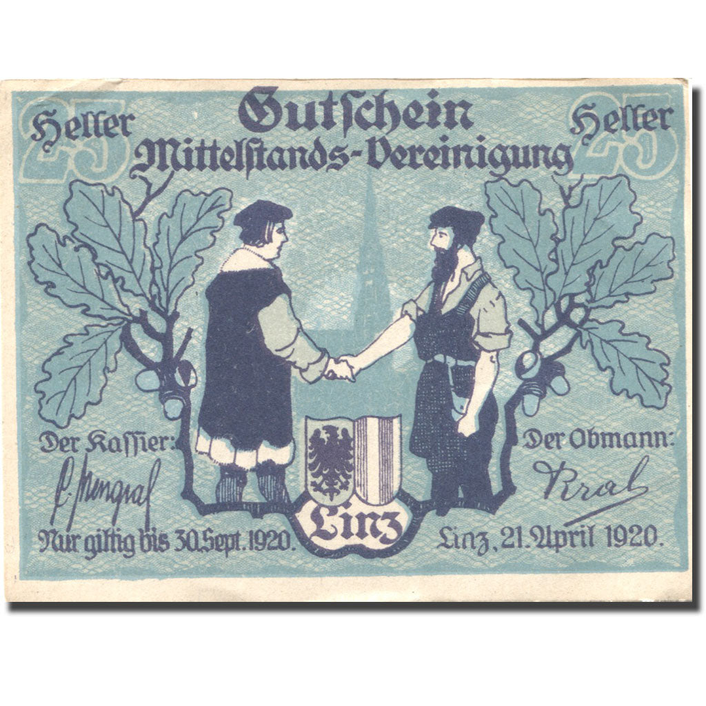 Banknote, Austria, Linz, 25 Heller, Blason, 1920AU(55-58), Mehl:FS 550a