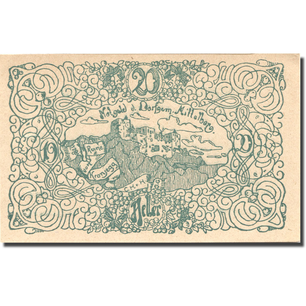 Banknote, Austria, Mittelberg, 20 Heller, ruine, 1920 UNC(63) green Mehl:FS 158