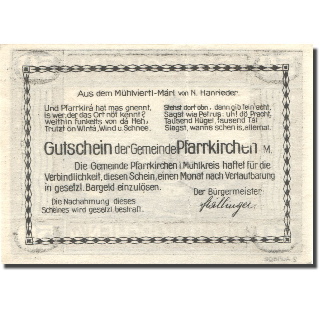 Banknote, Austria, Pfarrkirchen, 50 Heller, Eglise, UNC(63), Mehl:FS 744IIa