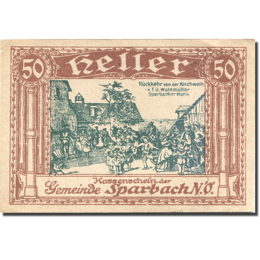 Banknote, Austria, Sparbach, 50 Heller, village, AU(55-58), Mehl:FS 1006a