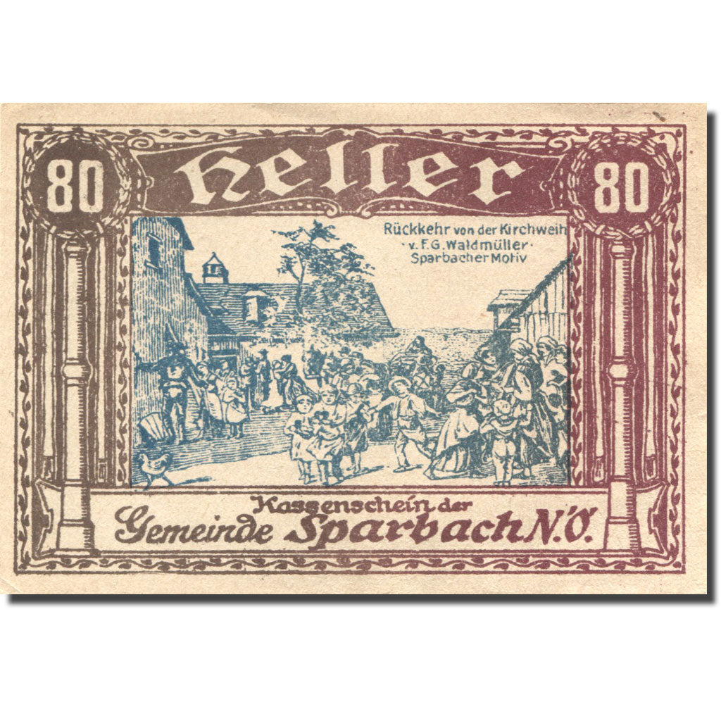 Billet, Autriche, Sparbach, 80 Heller, village, SUP marron Mehl:FS 1006a