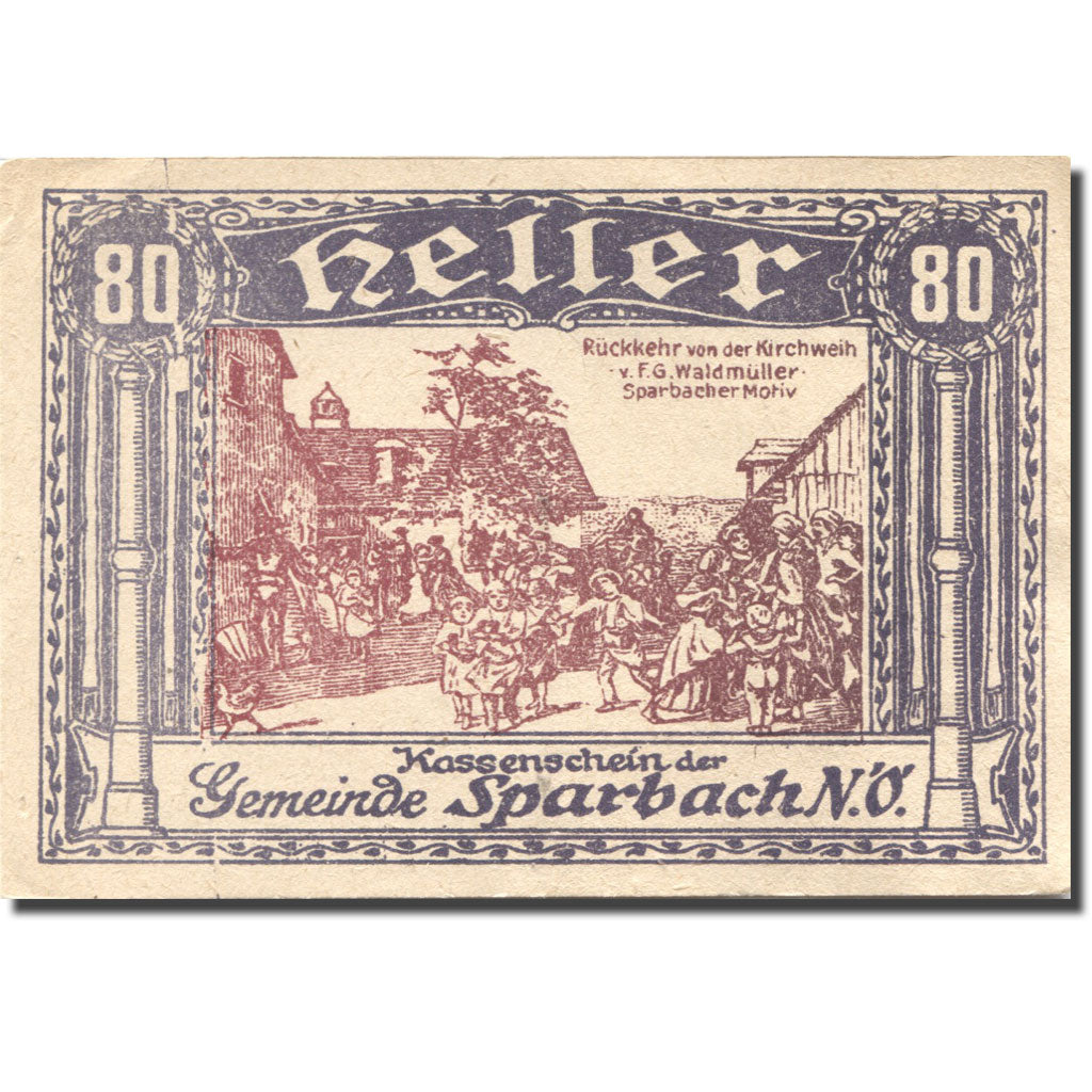 Billet, Autriche, Sparbach, 80 Heller, village 1, SUP violet Mehl:FS 1006a