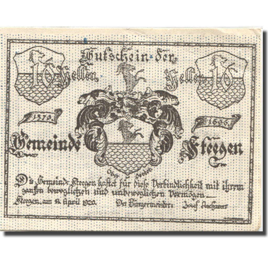 Banknote, Austria, Steegen, 10 Heller, Blason, 1920 AU(55-58) Mehl:FS 1012Ic1