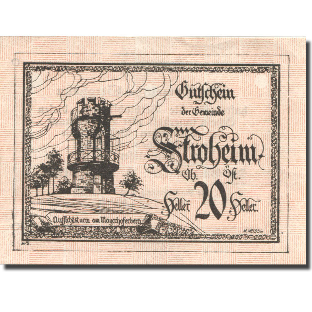 Banknote, Austria, Stroheim, 20 Heller, tour, UNC(63) pink Mehl:FS 1050Ic