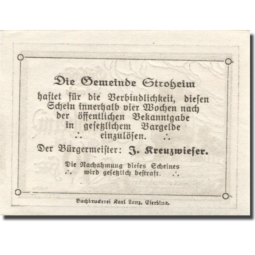 Banknote, Austria, Stroheim, 10 Heller, tour 1, UNC(63) blue Mehl:FS 1050Ia