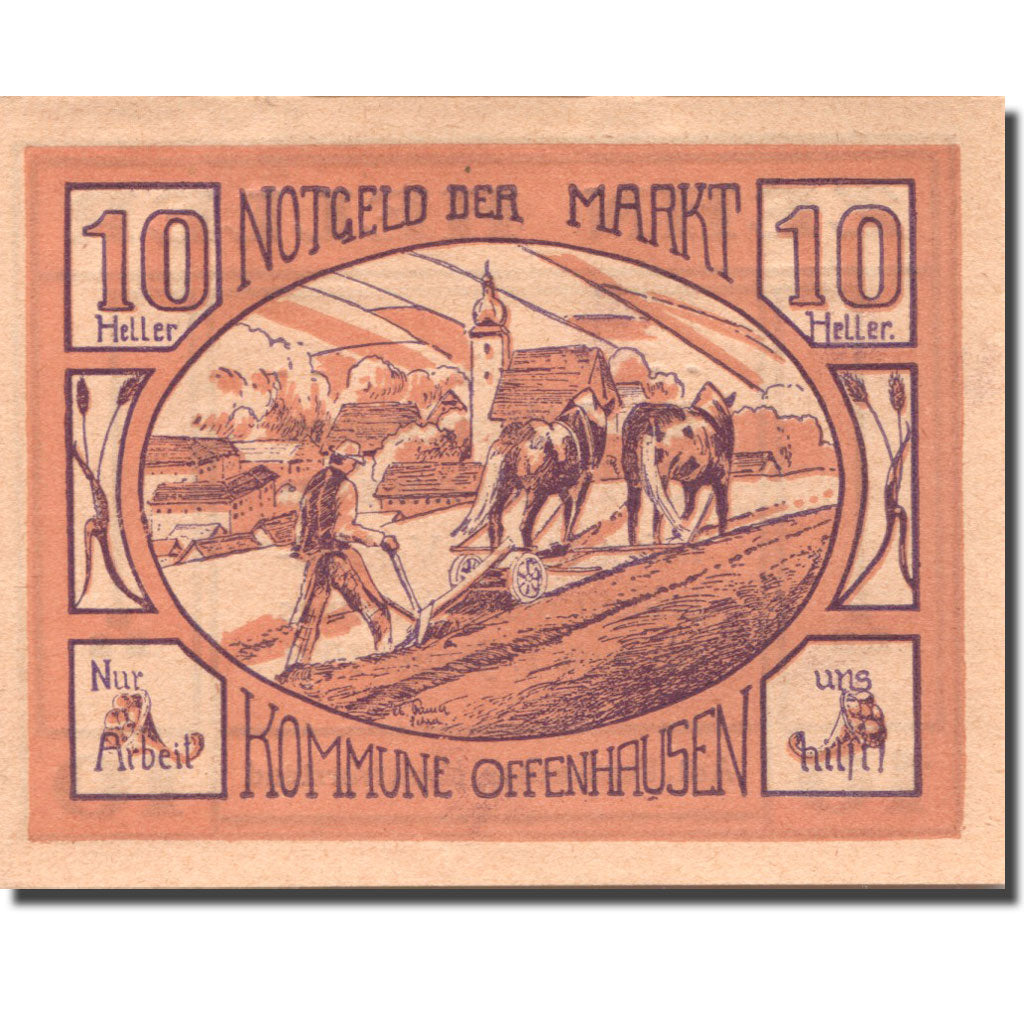 Banknote, Austria, Offenhausen 10Heller agriculteur, 1921 EF(40-45) Mehl:FS 705a