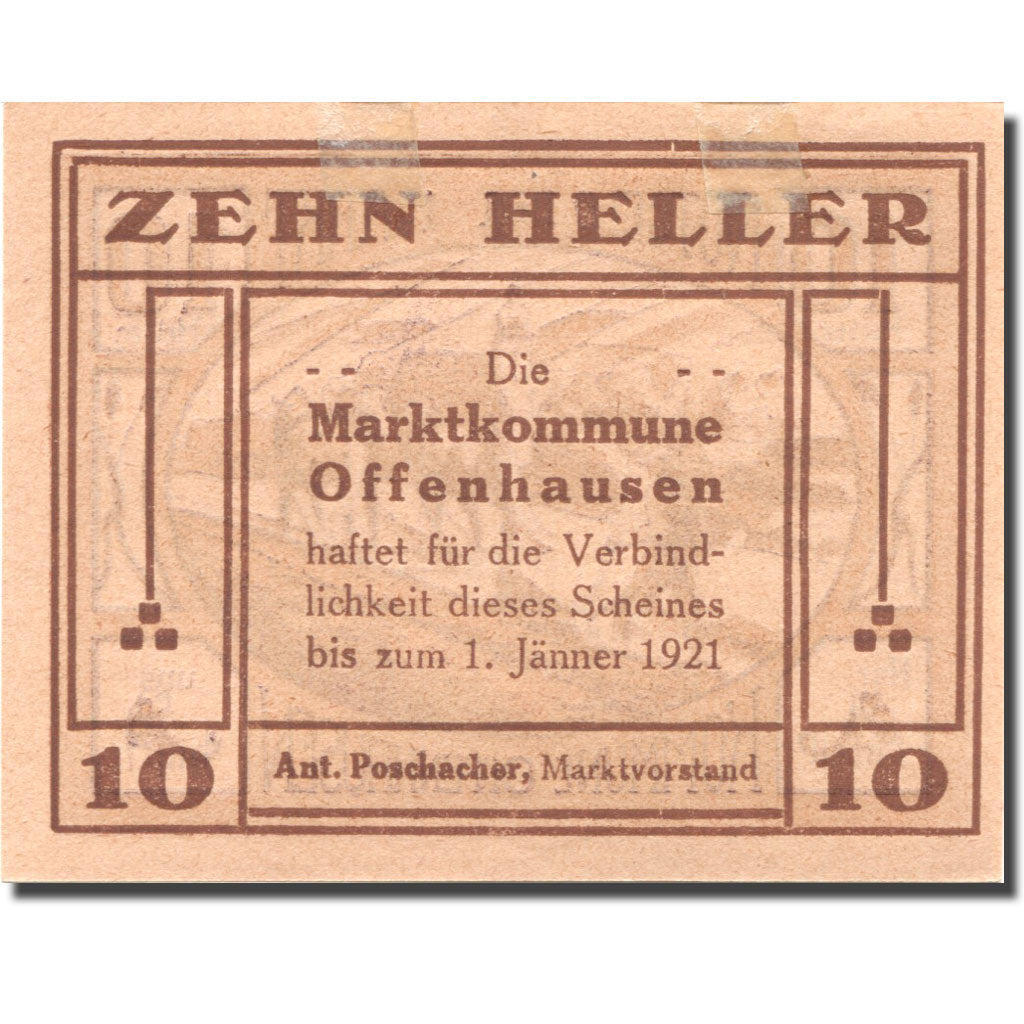 Banknote, Austria, Offenhausen 10Heller agriculteur, 1921 EF(40-45) Mehl:FS 705a