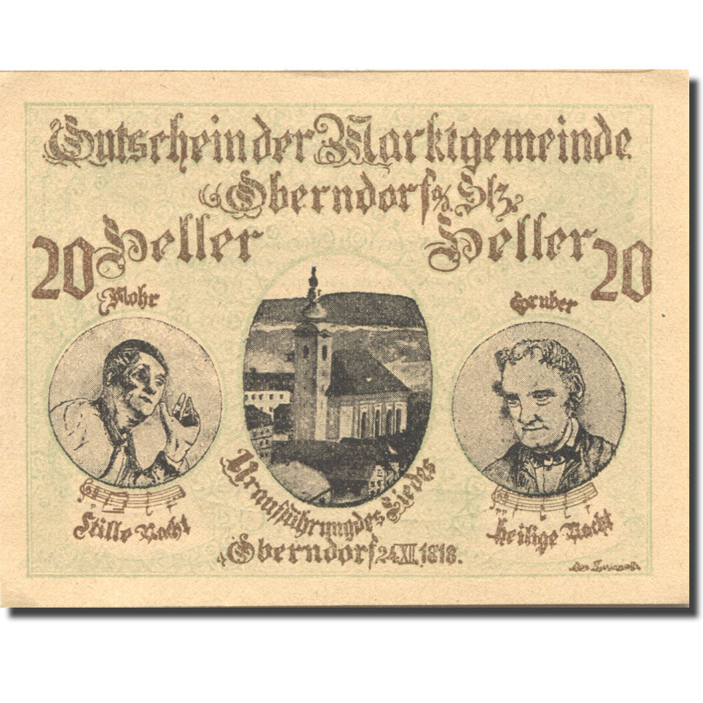 Banknote, Austria, Oberndorf, 20 Heller, Eglise, 1920 UNC(63) Mehl:FS 690a