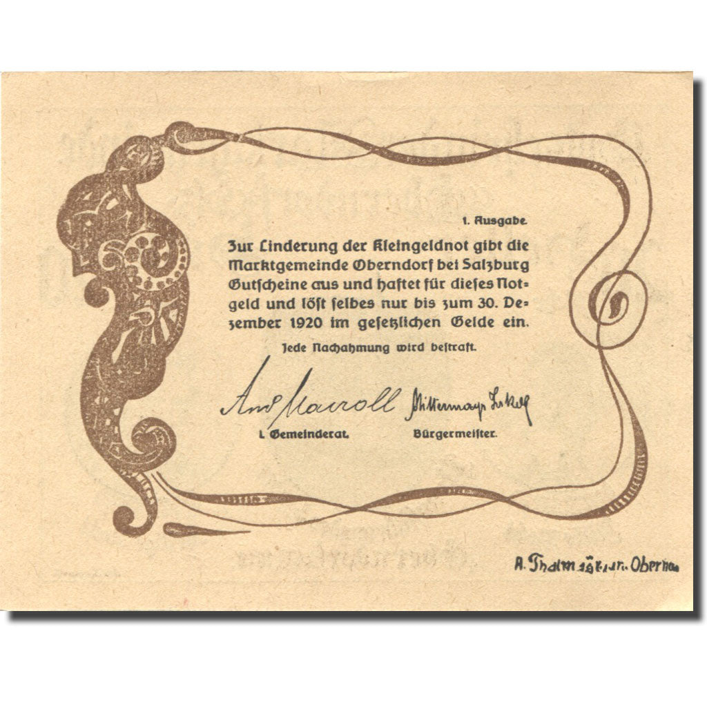 Banknote, Austria, Oberndorf, 20 Heller, Eglise, 1920 UNC(63) Mehl:FS 690a