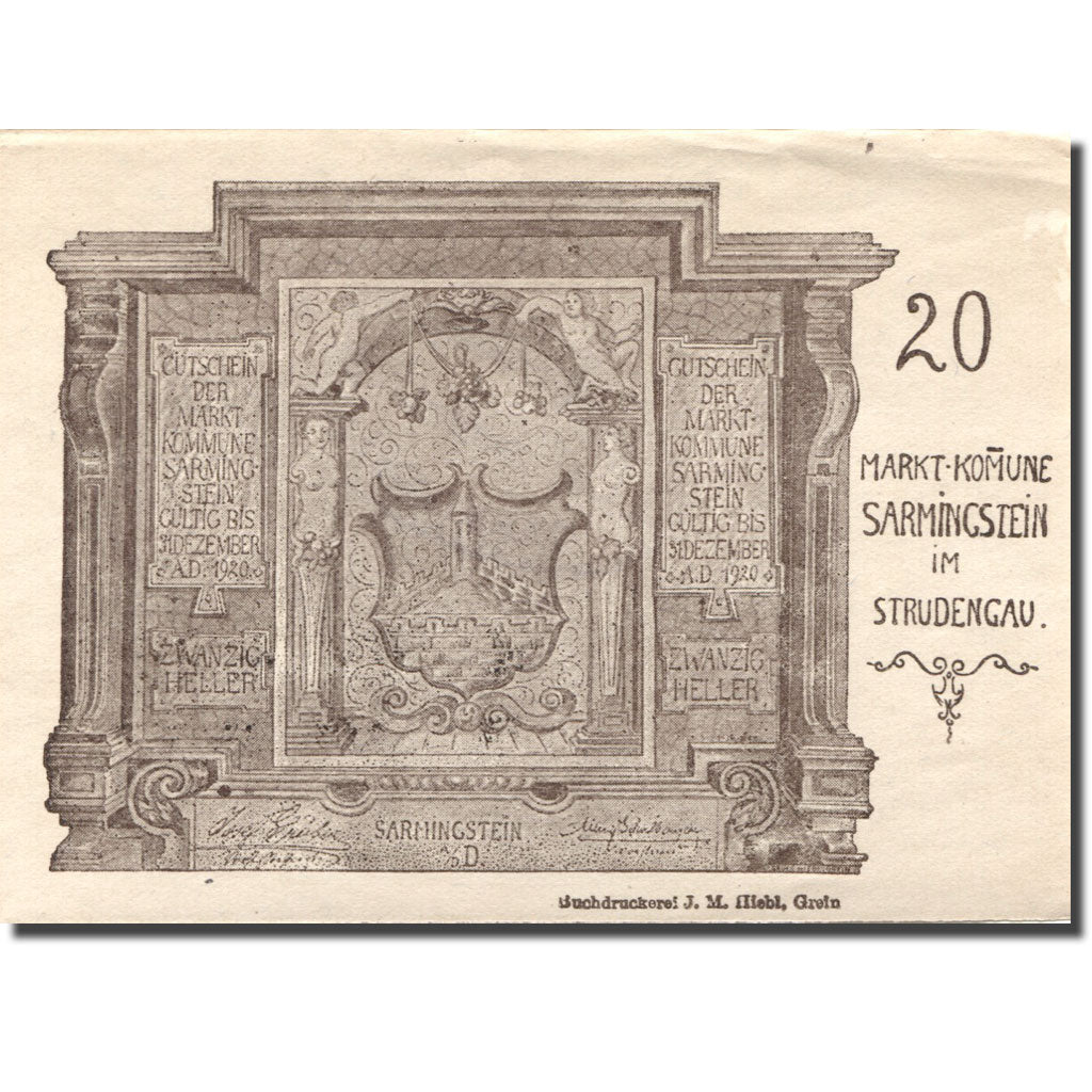 Banknote, Austria, Strudengau, 20 Heller, Monument, 1920 AU(55-58) Mehl:FS 914Ib
