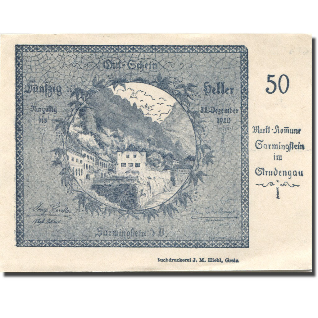 Banknote, Austria, Strudengau, 50 Heller, village, 1920, UNC(63) Mehl:FS 914Ib