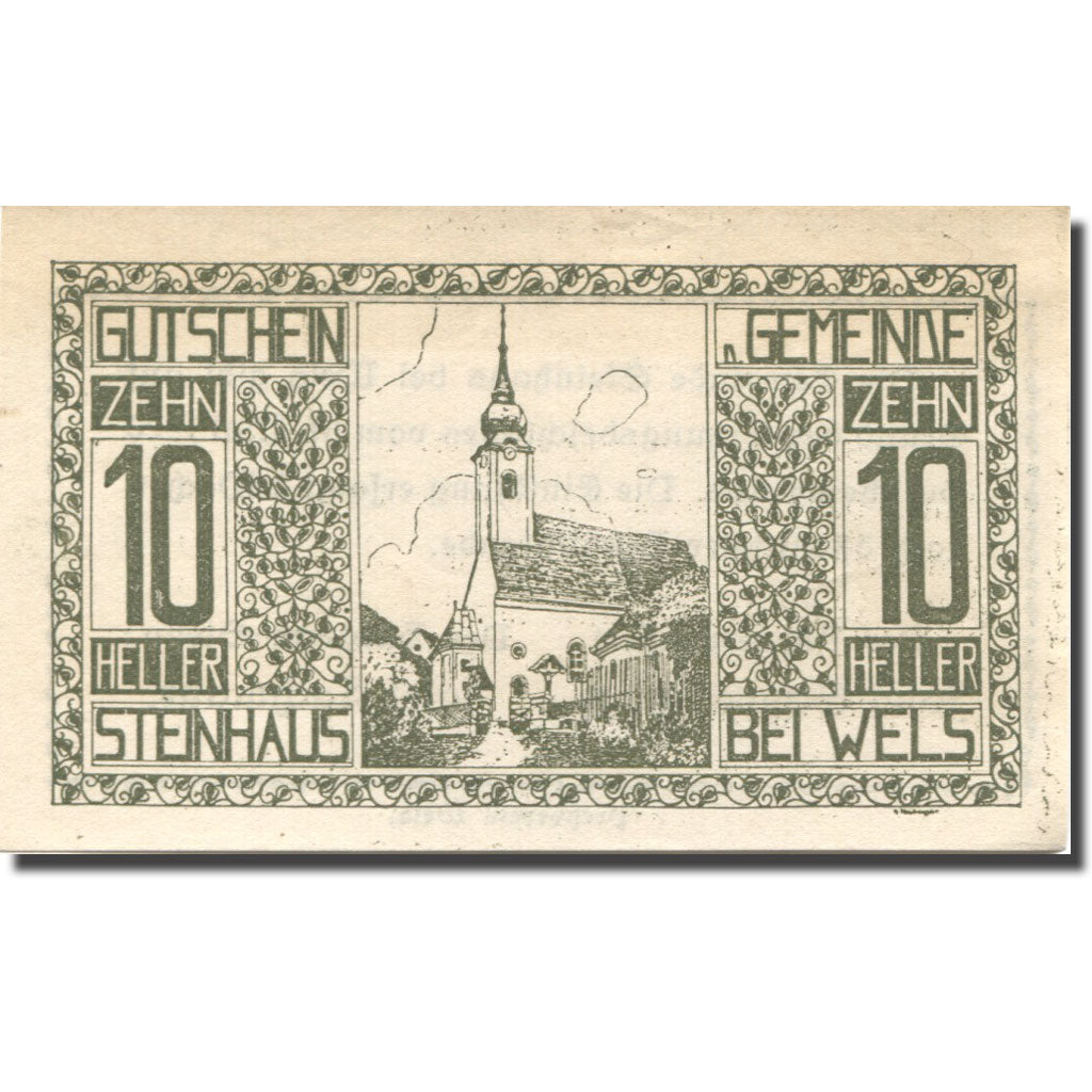 Banknote, Austria, Steinhaus, 10 Heller, Eglise, 1920 UNC(63) Mehl:FS 1030Ia