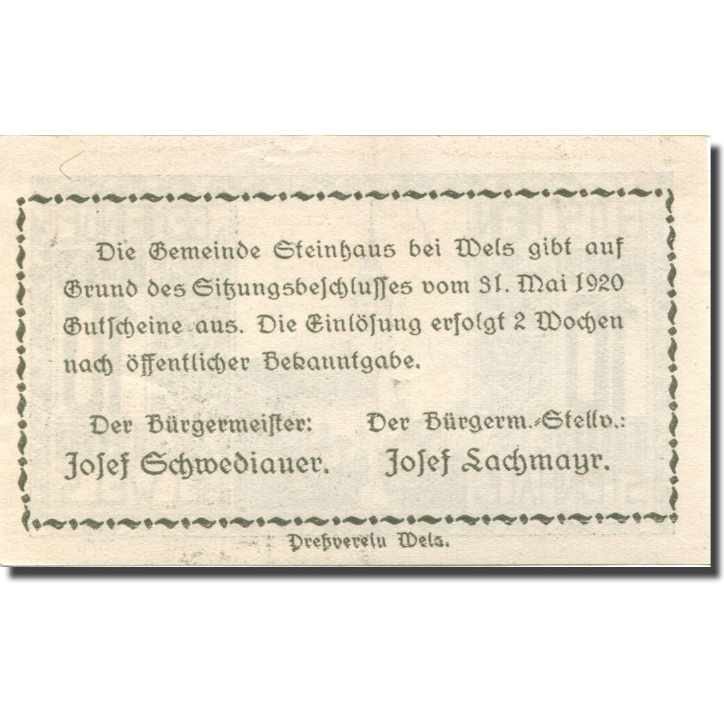 Banknote, Austria, Steinhaus, 10 Heller, Eglise, 1920 UNC(63) Mehl:FS 1030Ia