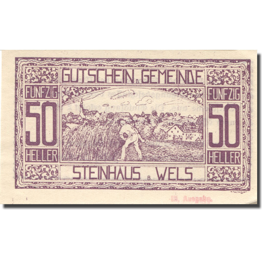 Banknote, Austria, Steinhaus, 50 Heller, agriculteur 1920 UNC(63) Mehl:FS 1030Ia