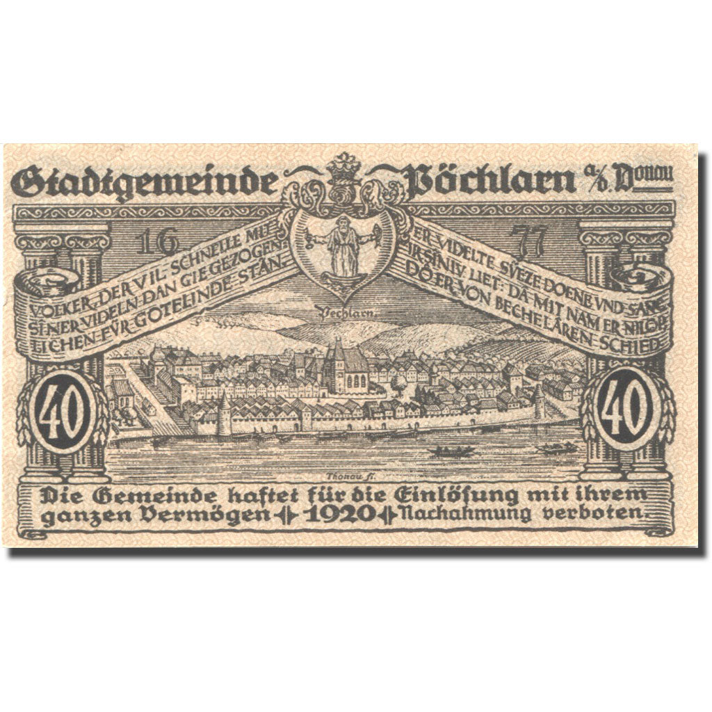 Banknote, Austria Pöchlarn 40 Heller château 1920-12-31, UNC(63) Mehl:FS 755III