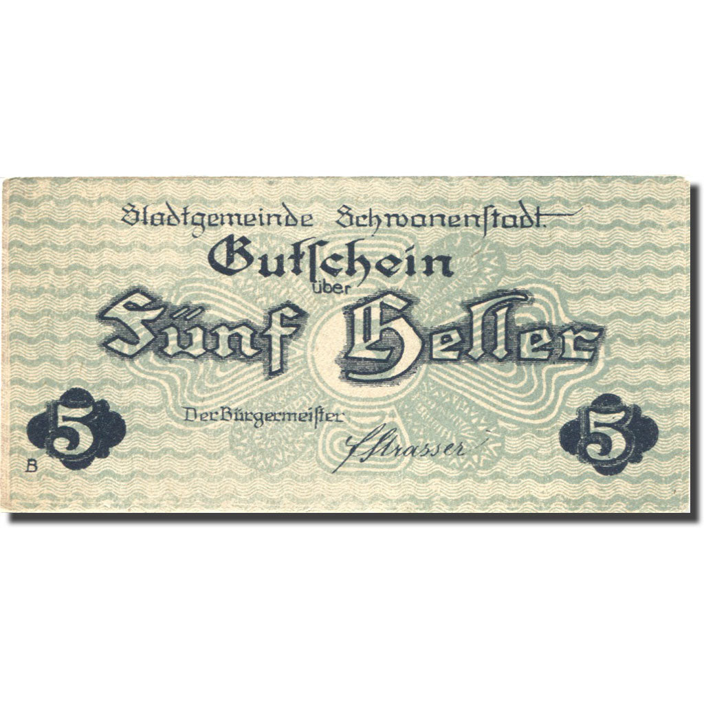Banknote, Austria, Schwanenstadt, 5 Heller, Eglise, 1920 UNC(63) Mehl:FS 977Ia