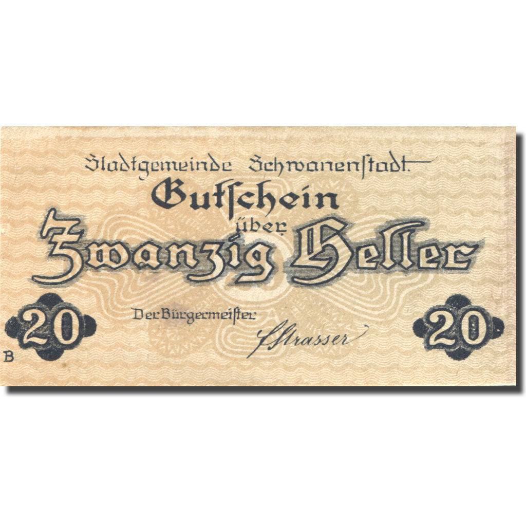 Billet, Autriche, Schwanenstadt, 20 Heller, église 2, 1920, SPL Mehl:FS 977Ia