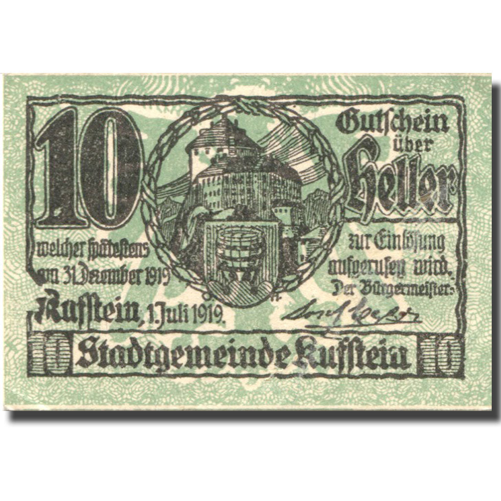 Banknote, Austria, Kufstein, 10 Heller, château, 1919 AU(55-58) Mehl:FS 491e
