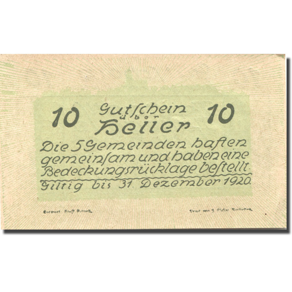 Banknote, Austria, Windpassing 10Heller Eglise, 1920 UNC(63) green Mehl:FS 665a
