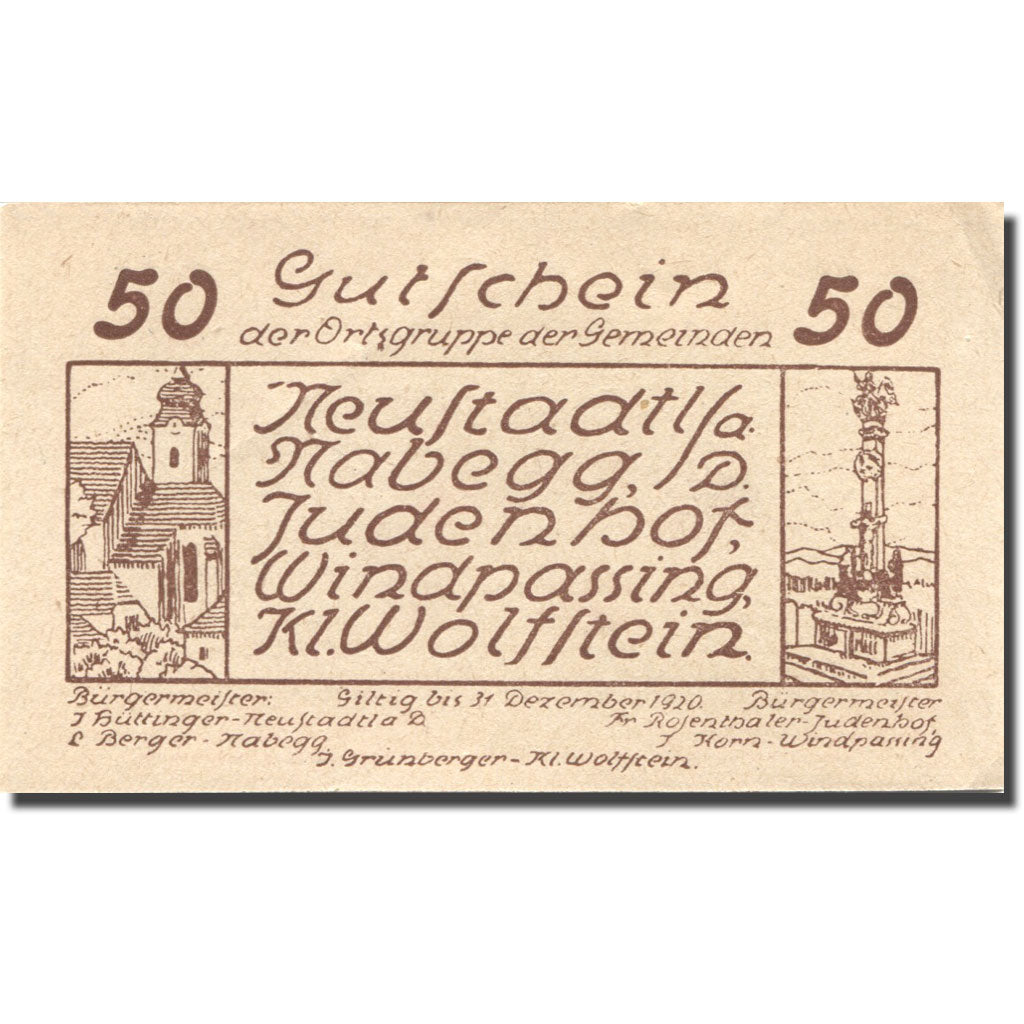 Banknote, Austria, Windpassing, 50 Heller, Eglise 1, 1920 UNC(63) Mehl:FS 665a