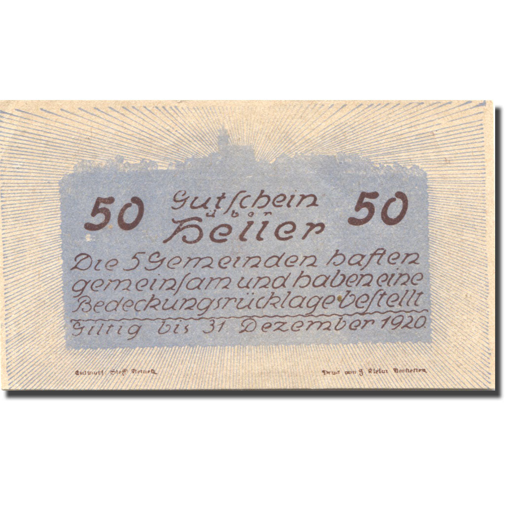 Banknote, Austria, Windpassing, 50 Heller, Eglise 1, 1920 UNC(63) Mehl:FS 665a