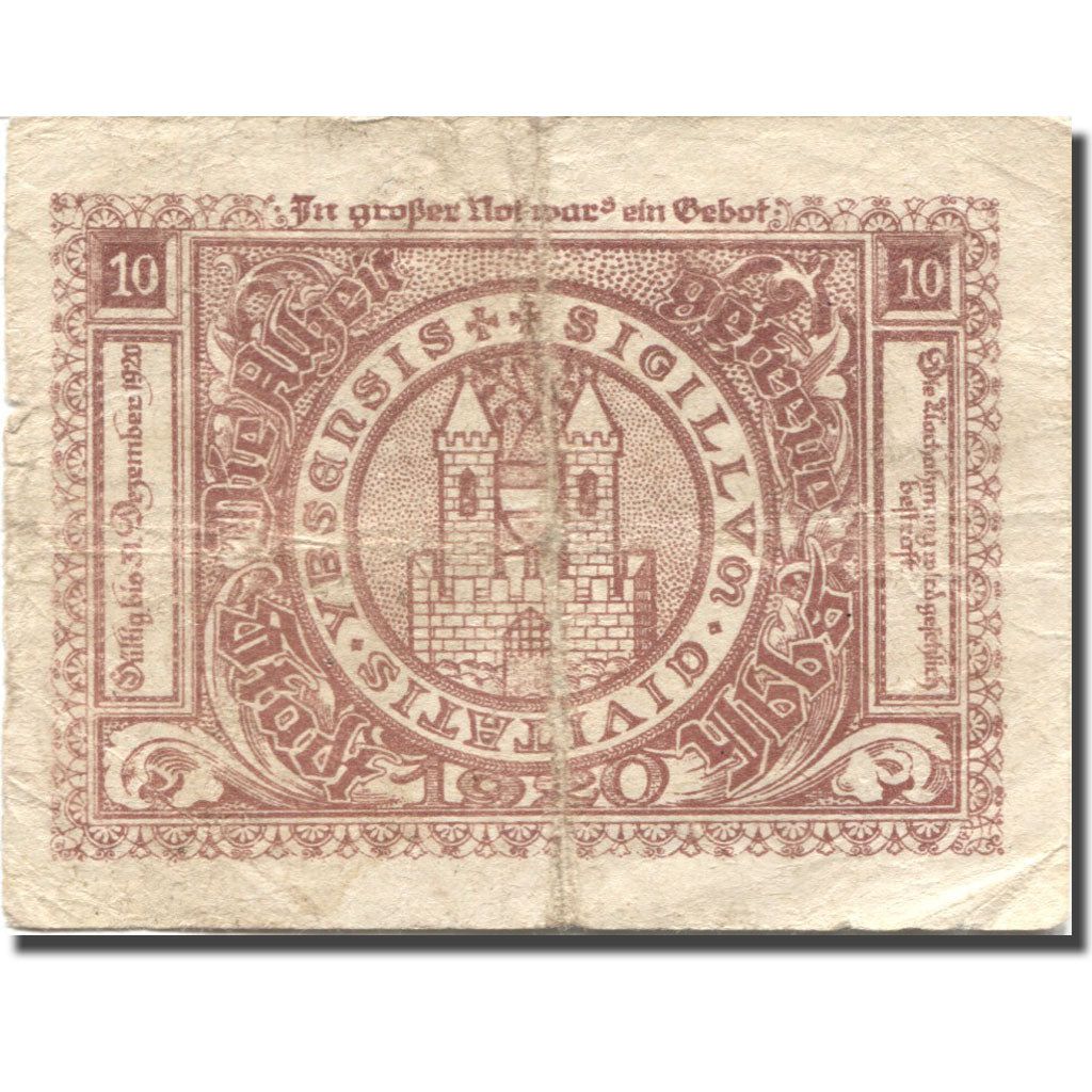 Banknote, Austria, Ybbs, 10 Heller, Eglise, 1920 VF(20-25), Mehl:FS 1258a