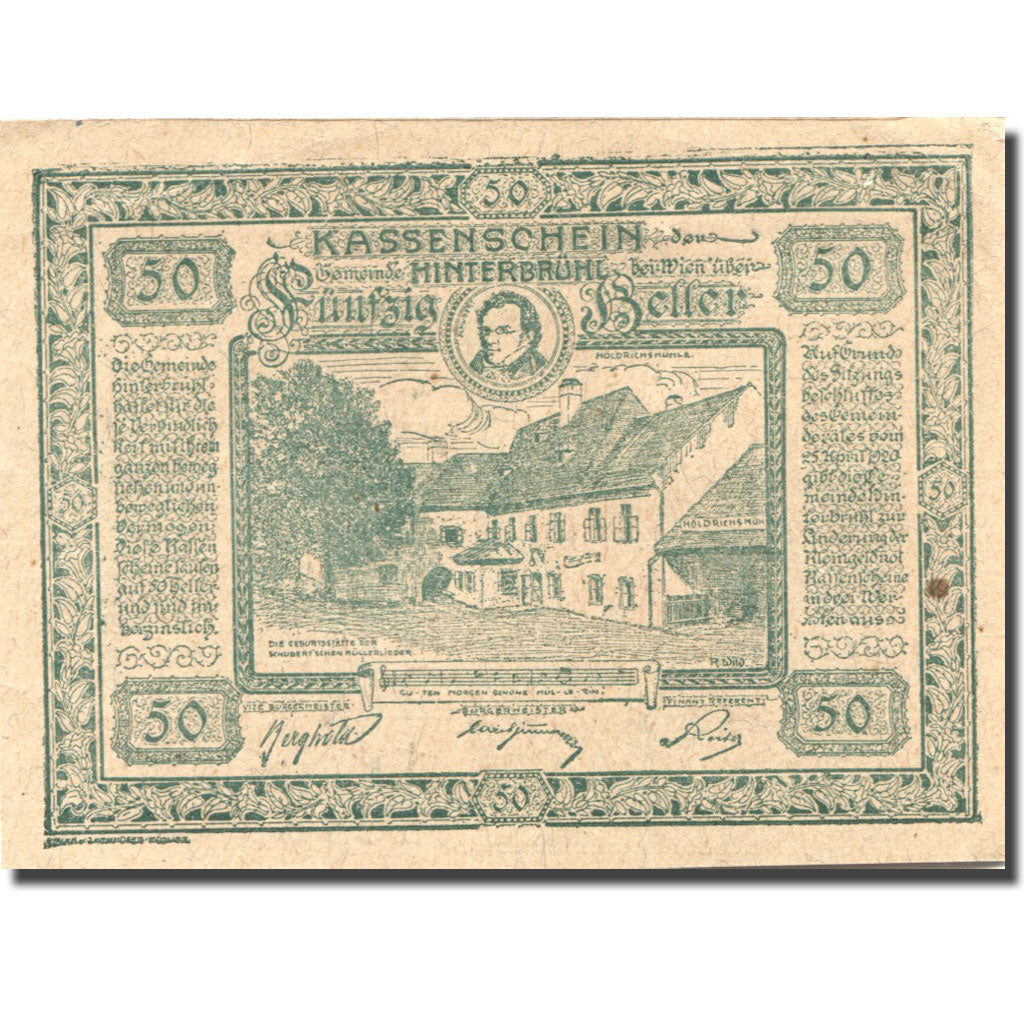Banknote, Austria, Hinterbrühl, 50 Heller, ferme, 1920 UNC(63) Mehl:FS 376