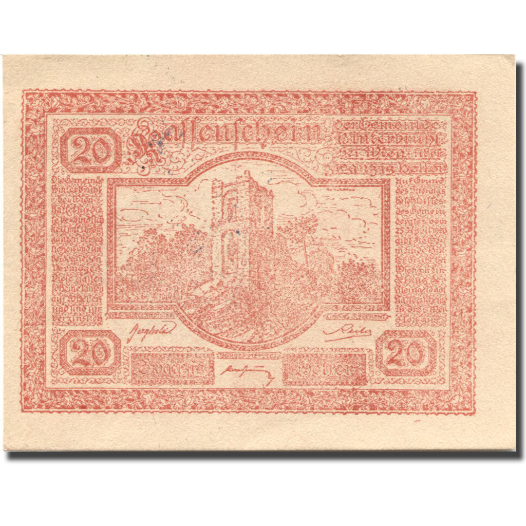 Banknote, Austria, Hinterbrühl, 20 Heller, château, 1920 UNC(63) Mehl:FS 376