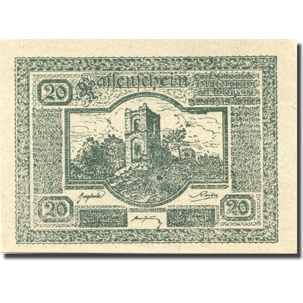 Banknote Austria Hinterbrühl 20Heller château 1, 1920 UNC(63) green Mehl:FS 376