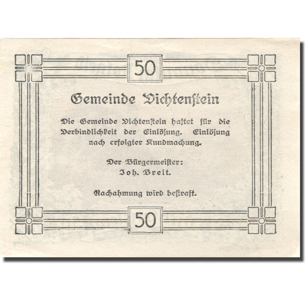 Banknote, Austria, Dichtenstein, 50 Heller, château, UNC(63) green Mehl:FS 127j