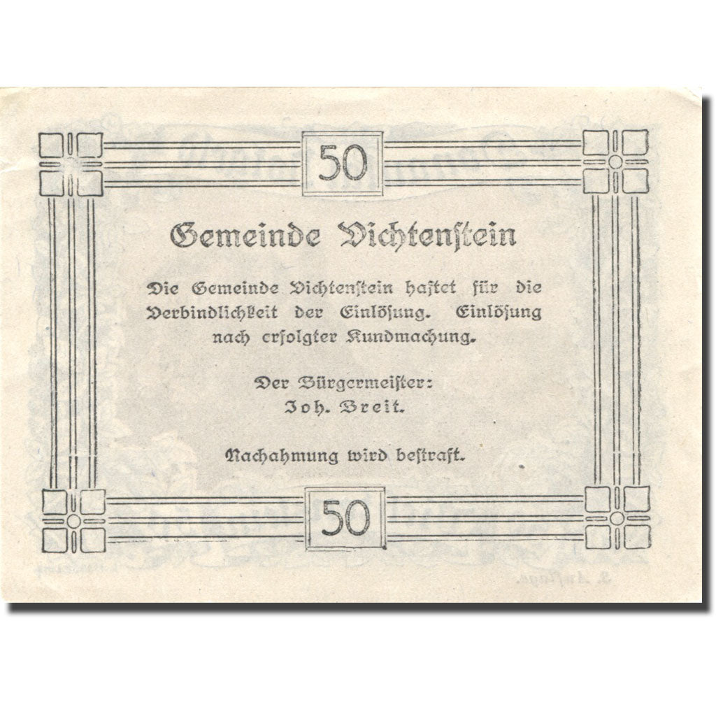 Banknote, Austria, Dichtenstein, 50 Heller, château 1, UNC(63) blue Mehl:FS 127h