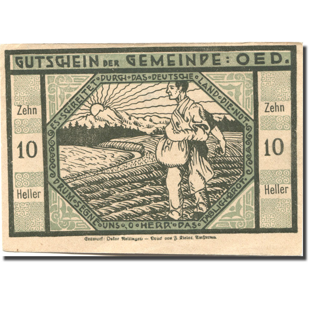 Banknote, Austria, Oed, 10 Heller, agriculteur, 1920 UNC(63) Mehl:FS 703b