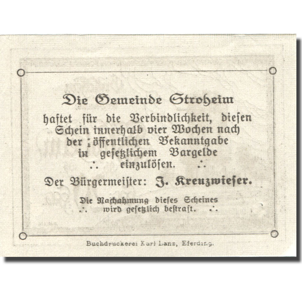 Banknote, Austria, Stroheim, 20 Heller, ruine, UNC(63), Mehl:FS 1050Ia