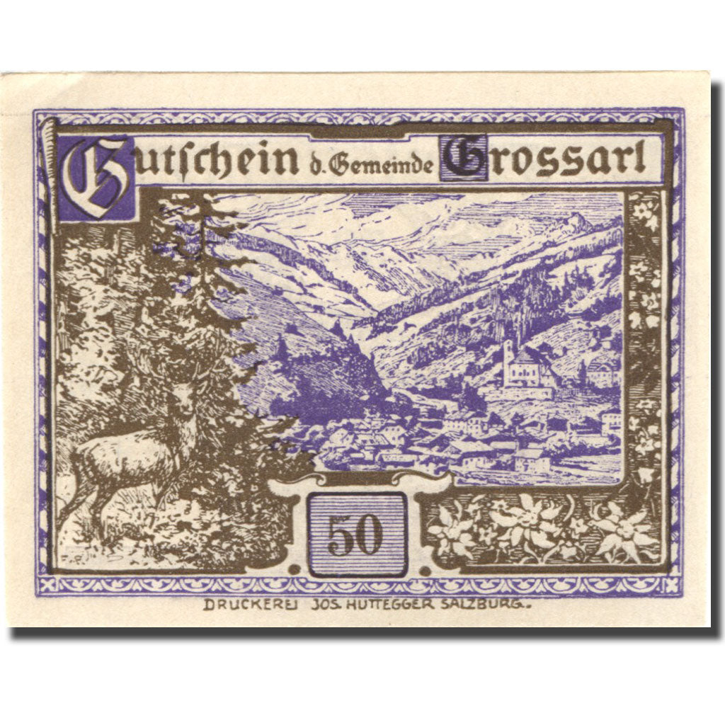 Banknote, Austria, Grossarl, 50 Heller, paysage, 1920 UNC(63) Mehl:FS 292a