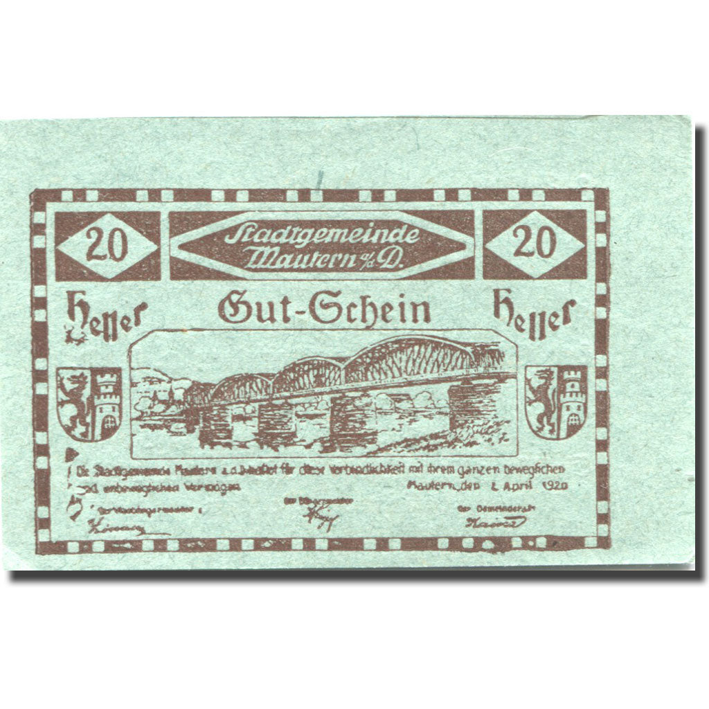 Banknote, Austria, Mautern, 20 Heller, pont 1920-12-31, UNC(63), Mehl:FS 600IIc2