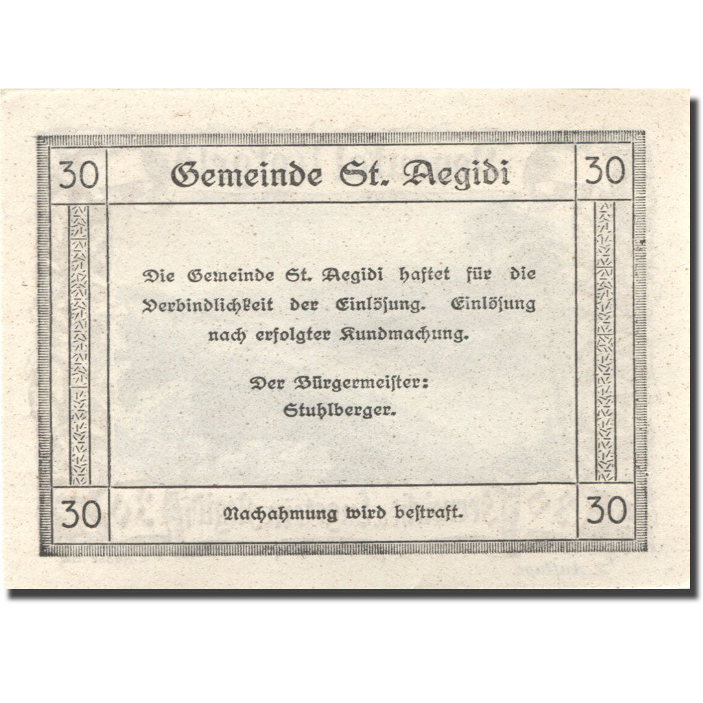 Banknote, Austria, St Aegidi, 30 Heller, canal, UNC(63), Mehl:FS 127k