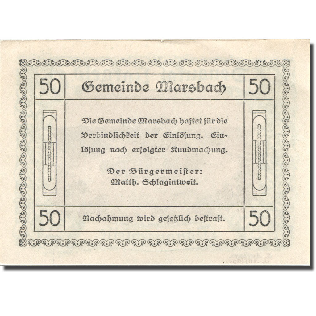 Banknote, Austria, Marsbach, 50 Heller, fleuve, UNC(63) green Mehl:FS 127i