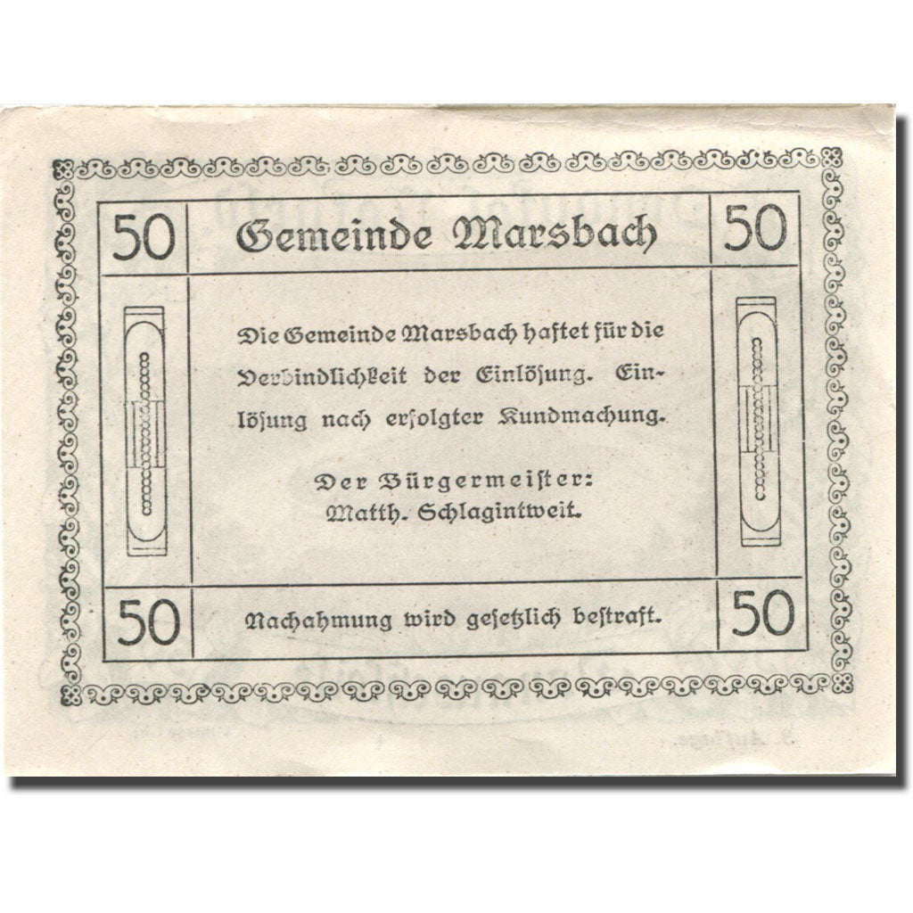 Banconote, Austria, Marsbach, 50 Heller, fleuve 1, SPL- green Mehl:FS 127i