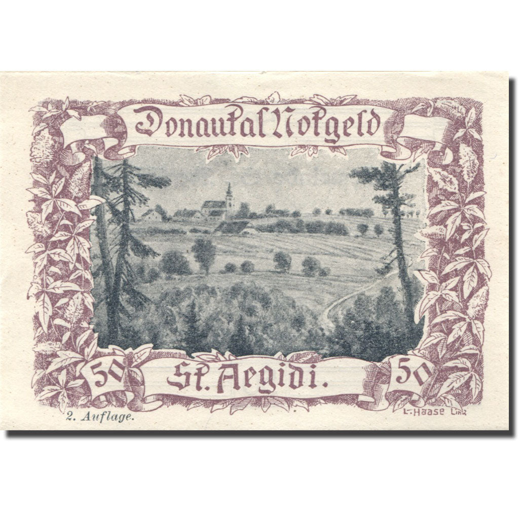 Banknote, Austria, St Aegidi, 50 Heller, paysage, UNC(63) purple Mehl:FS 127f