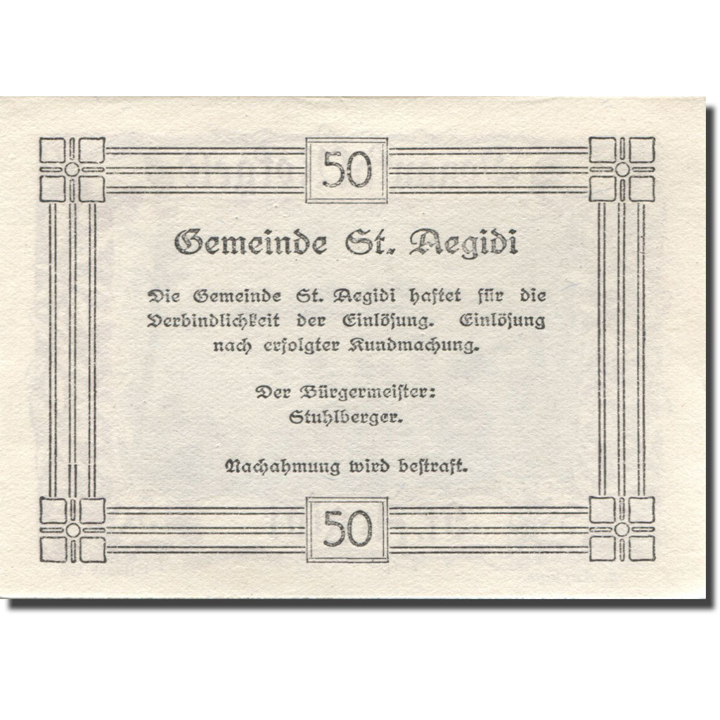 Banknote, Austria, St Aegidi, 50 Heller, paysage, UNC(63) purple Mehl:FS 127f