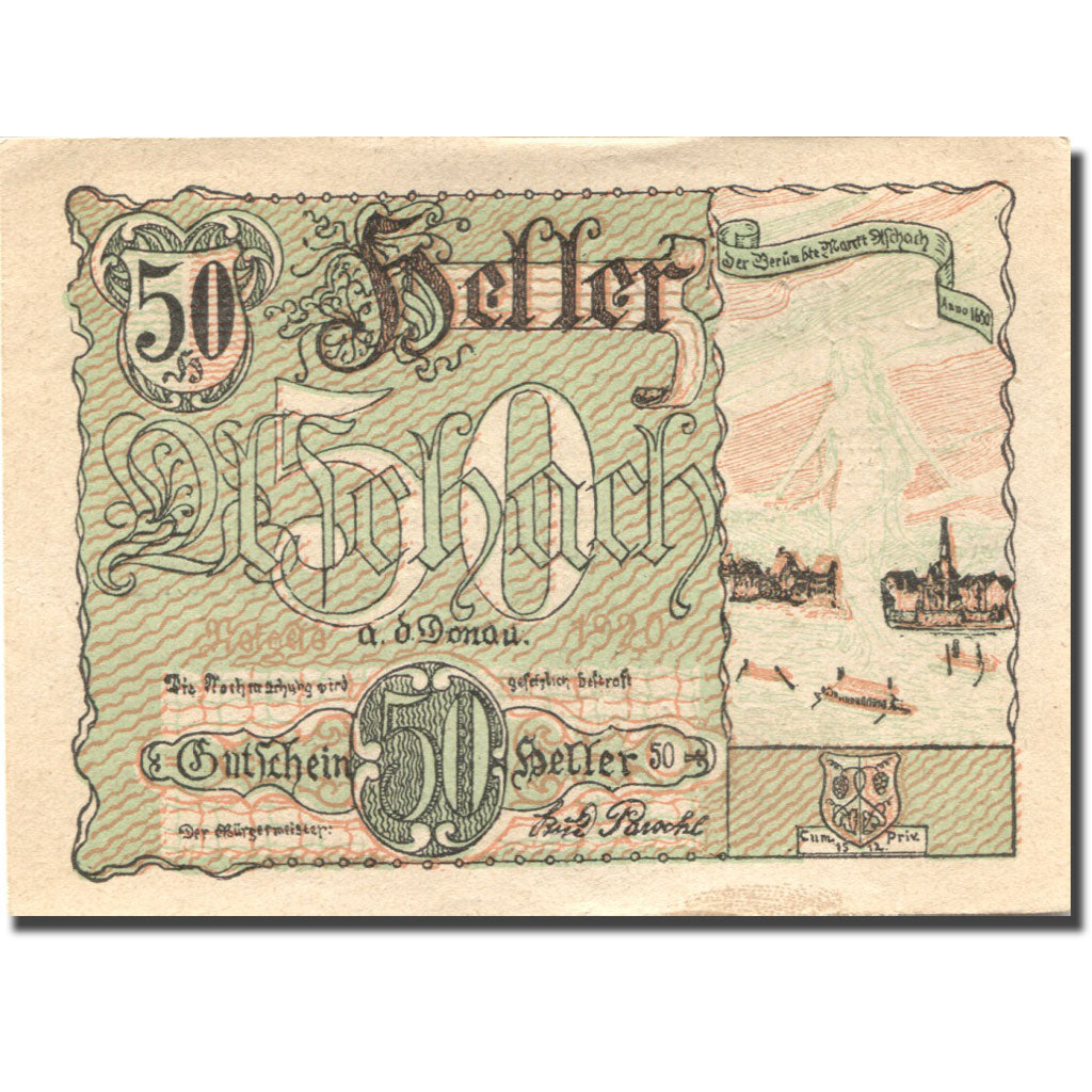 Banknote, Austria, Aschach 50 Heller, fleuve, UNC(63) green Mehl:FS 53IIb24